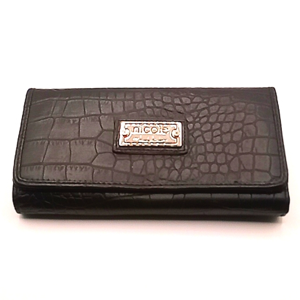 Womens Nicole by Nicole Miller Black Animal Print And Silver Wallet